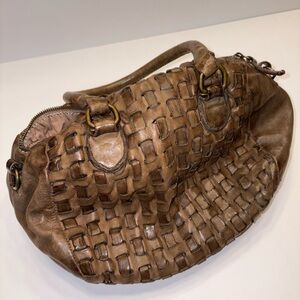 Langellotti Brown Woven Leather Handbag
